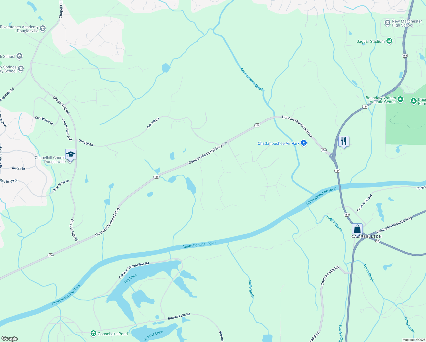 map of restaurants, bars, coffee shops, grocery stores, and more near 5473 Olde Plantation Drive in Douglasville