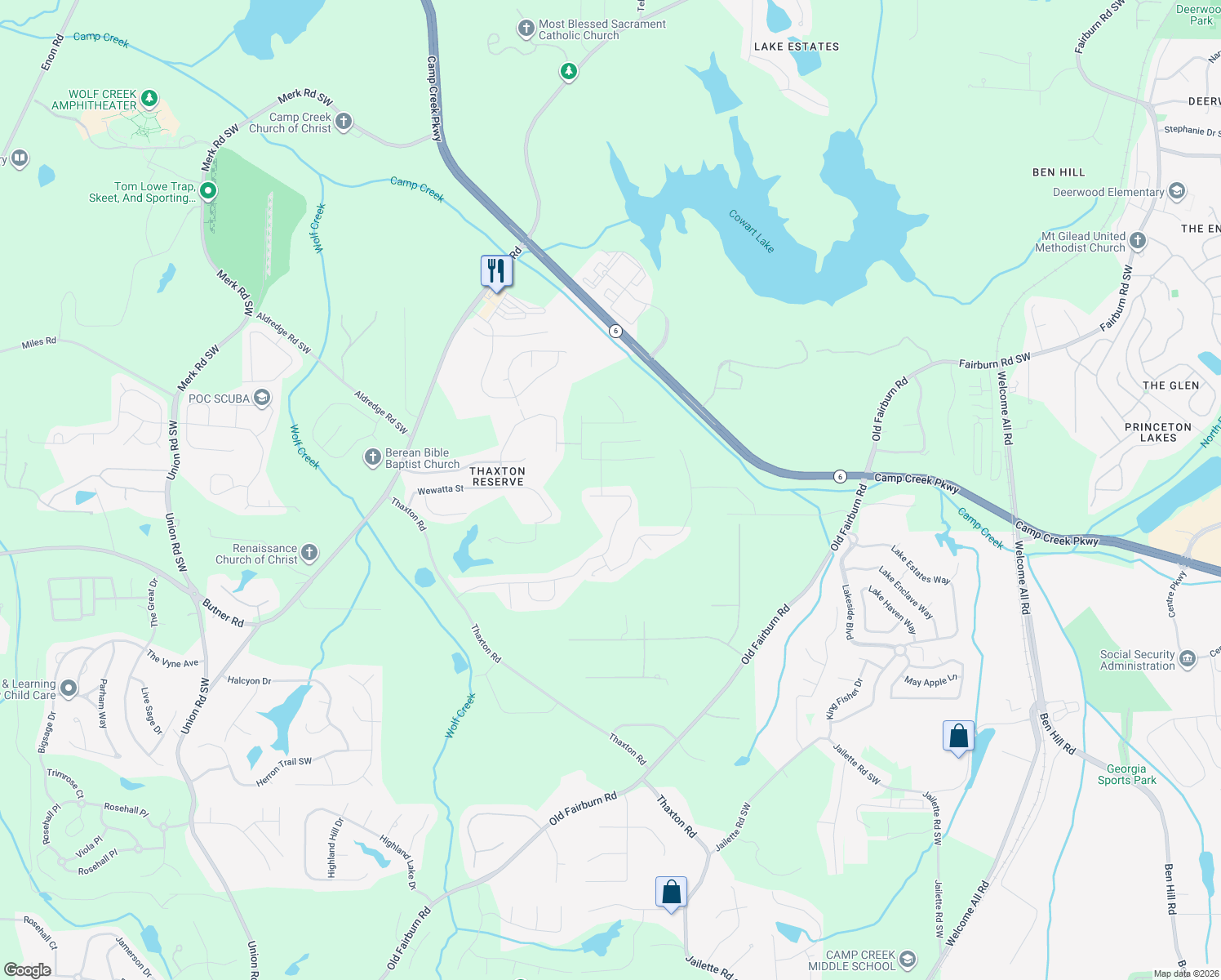 map of restaurants, bars, coffee shops, grocery stores, and more near 4724 Albany Way in Atlanta