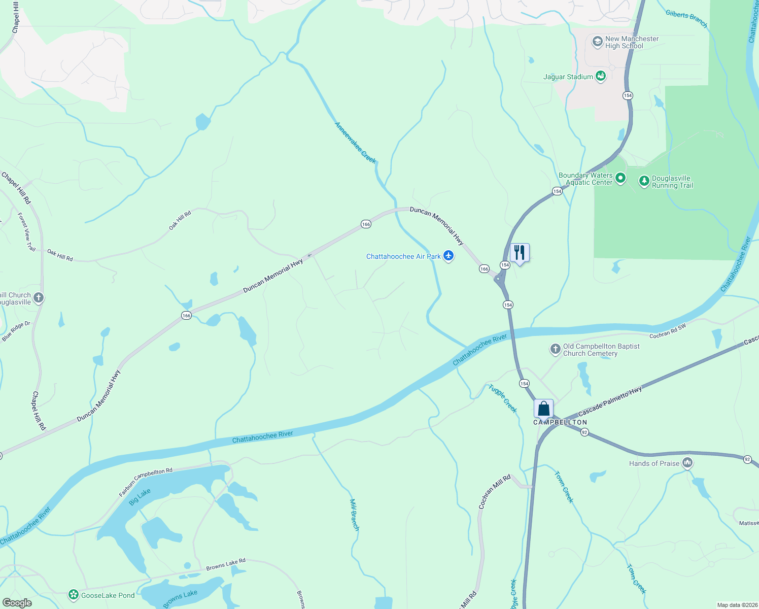 map of restaurants, bars, coffee shops, grocery stores, and more near 3373 Sienna Place in Douglasville