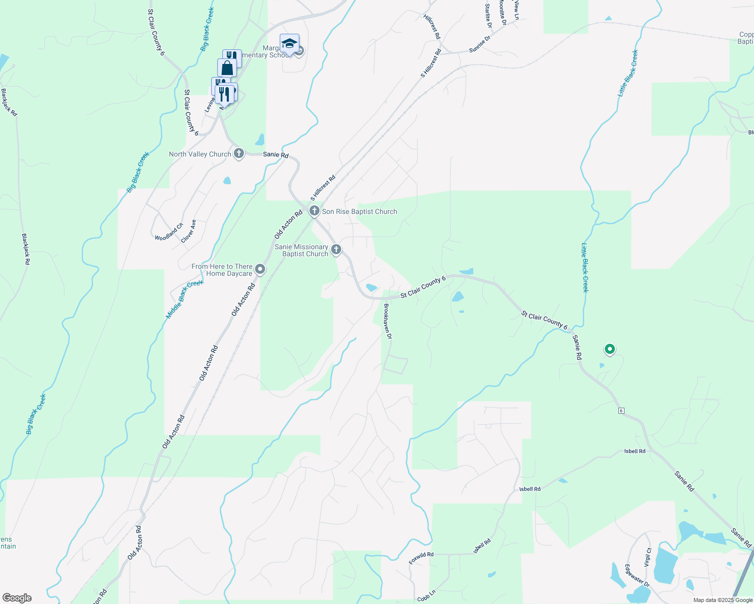 map of restaurants, bars, coffee shops, grocery stores, and more near 1 Sterling Place in Odenville