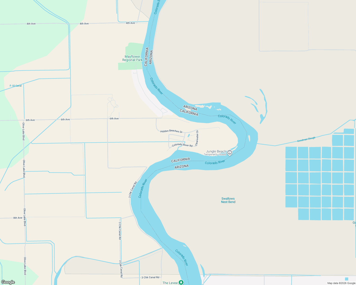 map of restaurants, bars, coffee shops, grocery stores, and more near 2671 Colorado River Road in Blythe