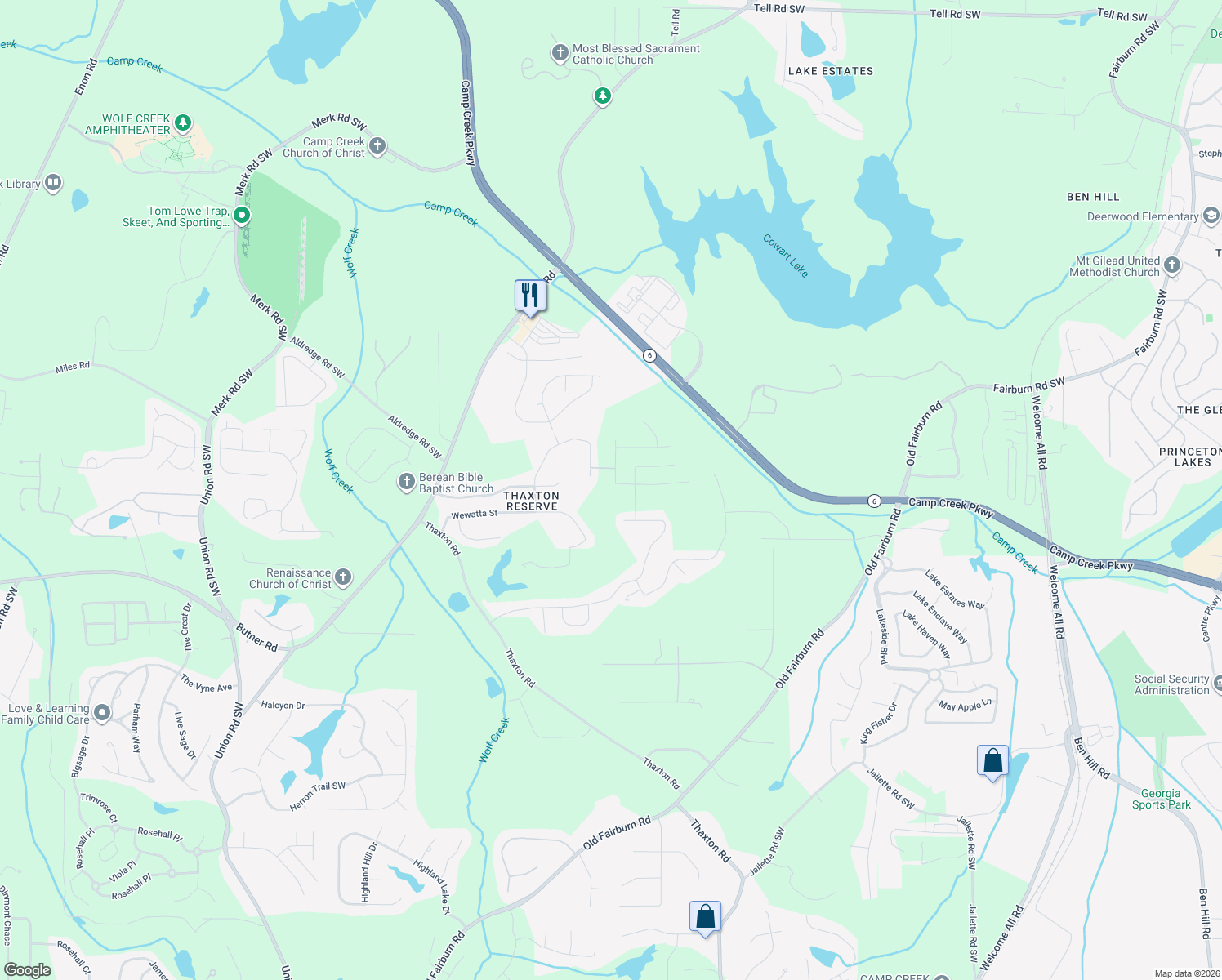 map of restaurants, bars, coffee shops, grocery stores, and more near 3487 Umatilla Lane in Atlanta