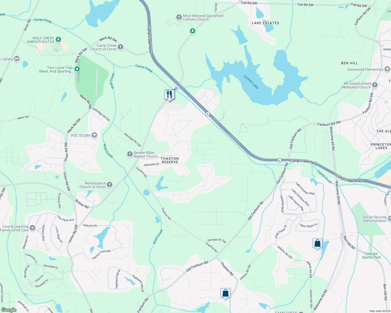 map of restaurants, bars, coffee shops, grocery stores, and more near 3487 Umatilla Lane in Atlanta