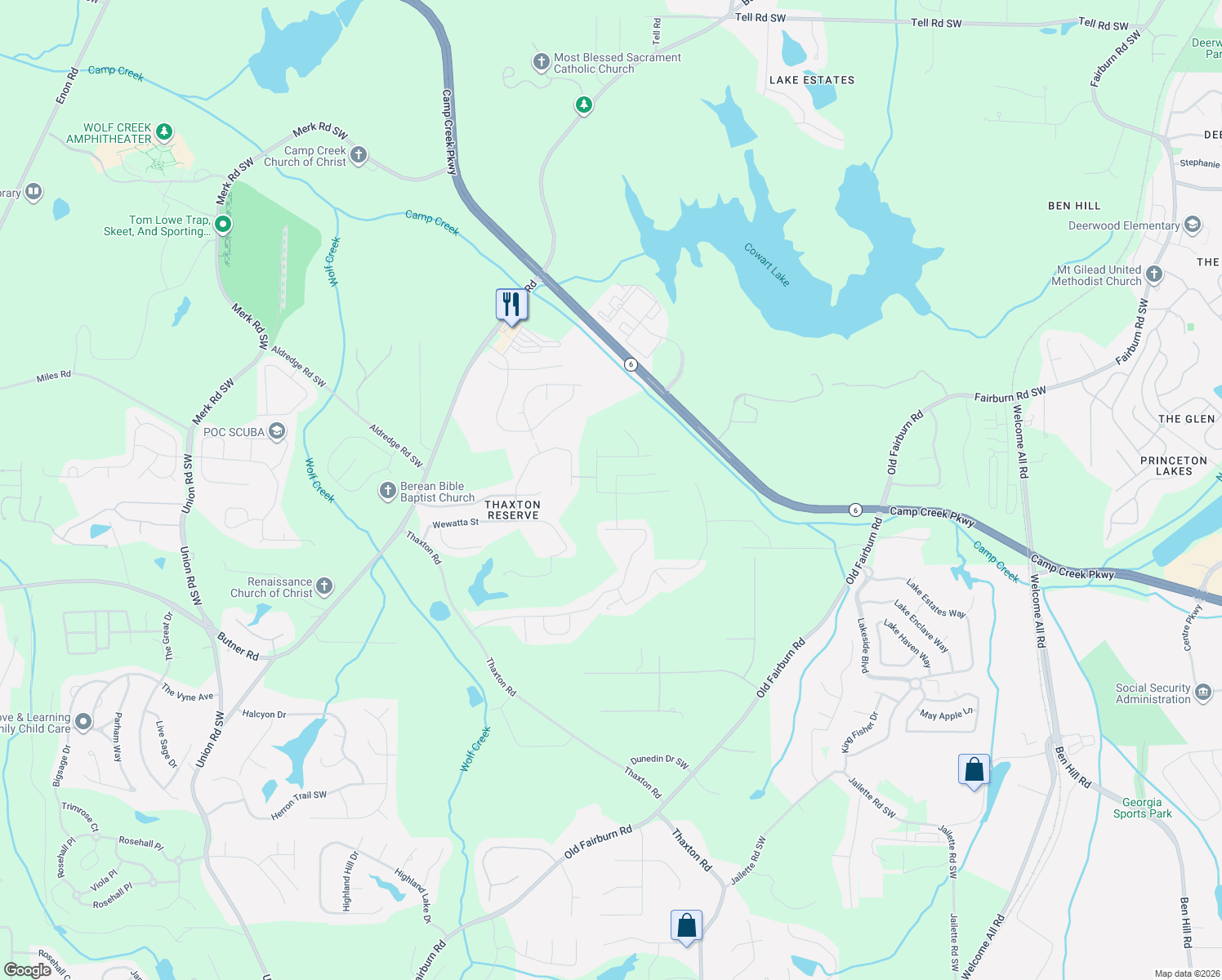 map of restaurants, bars, coffee shops, grocery stores, and more near 3487 Umatilla Lane in Atlanta