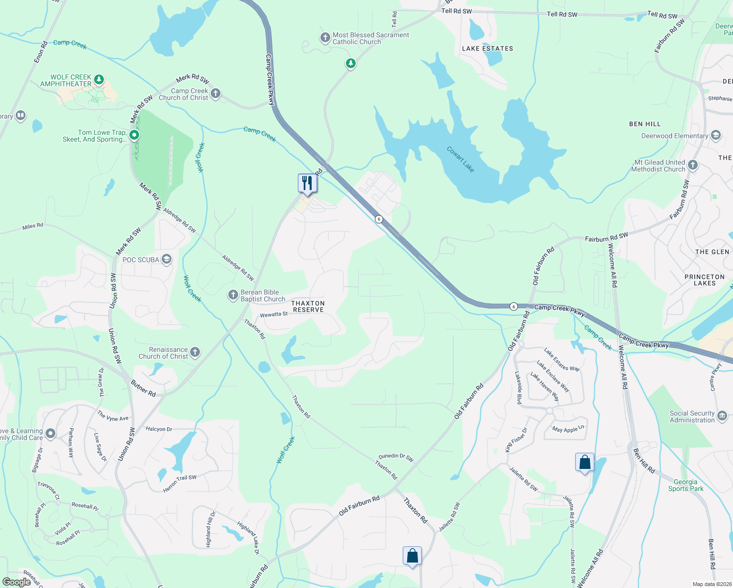 map of restaurants, bars, coffee shops, grocery stores, and more near 3487 Umatilla Lane in Atlanta