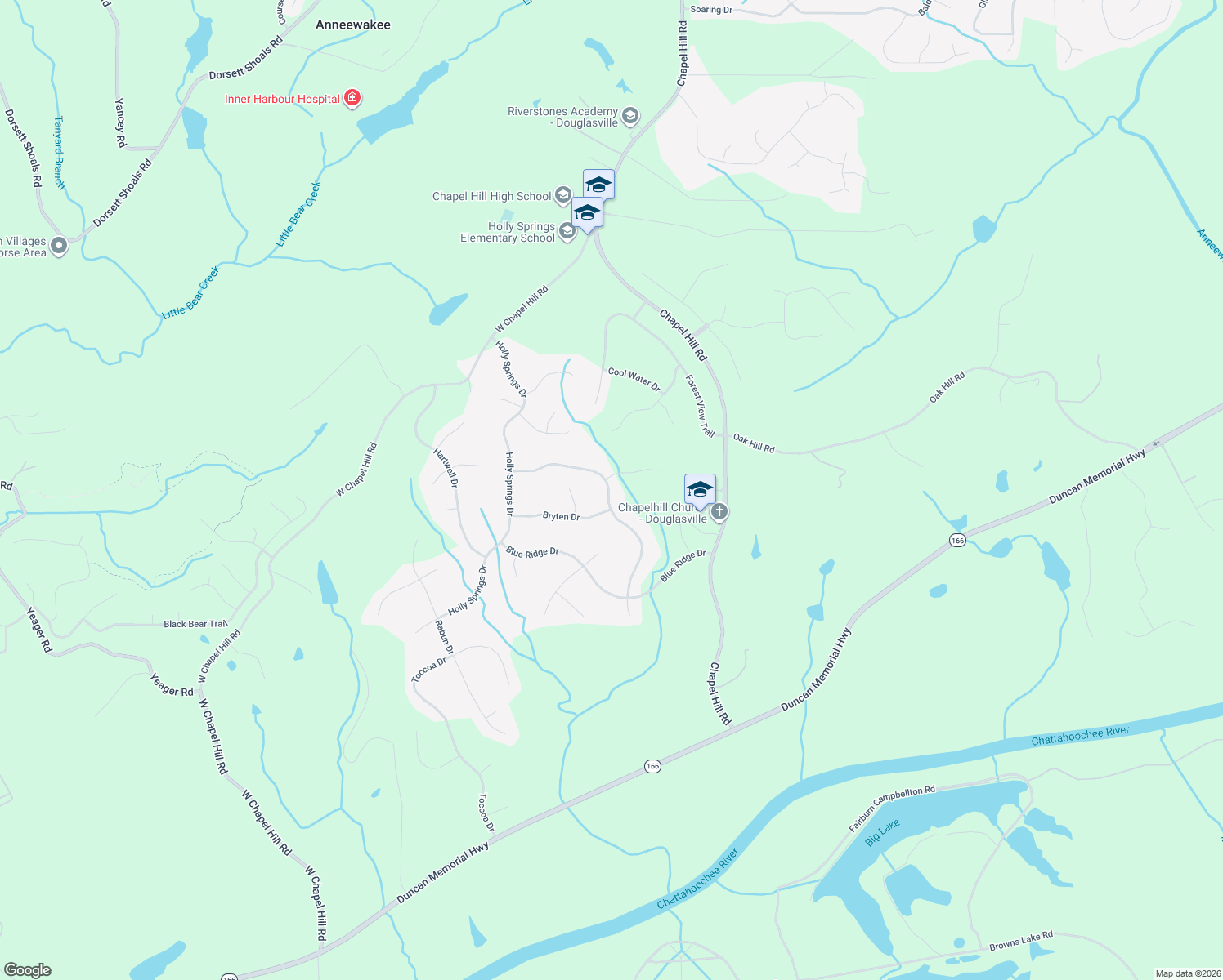map of restaurants, bars, coffee shops, grocery stores, and more near 4441 Bronte Lane in Douglasville