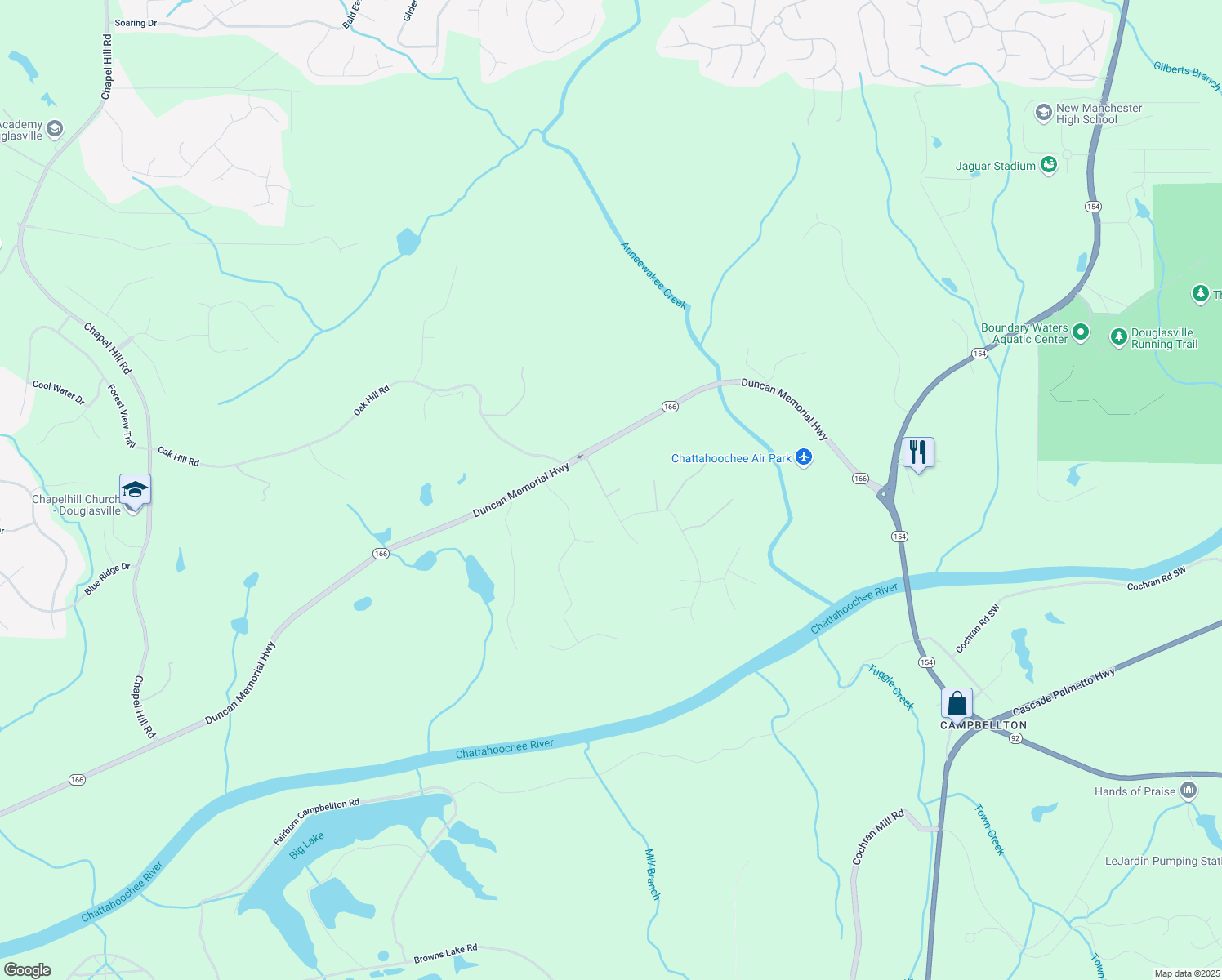 map of restaurants, bars, coffee shops, grocery stores, and more near 3402 Milan Court in Douglasville