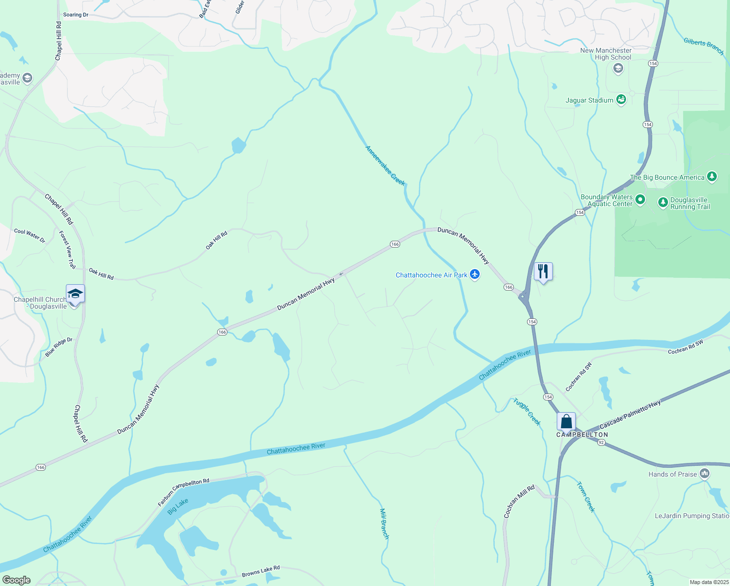 map of restaurants, bars, coffee shops, grocery stores, and more near 3402 Milan Court in Douglasville