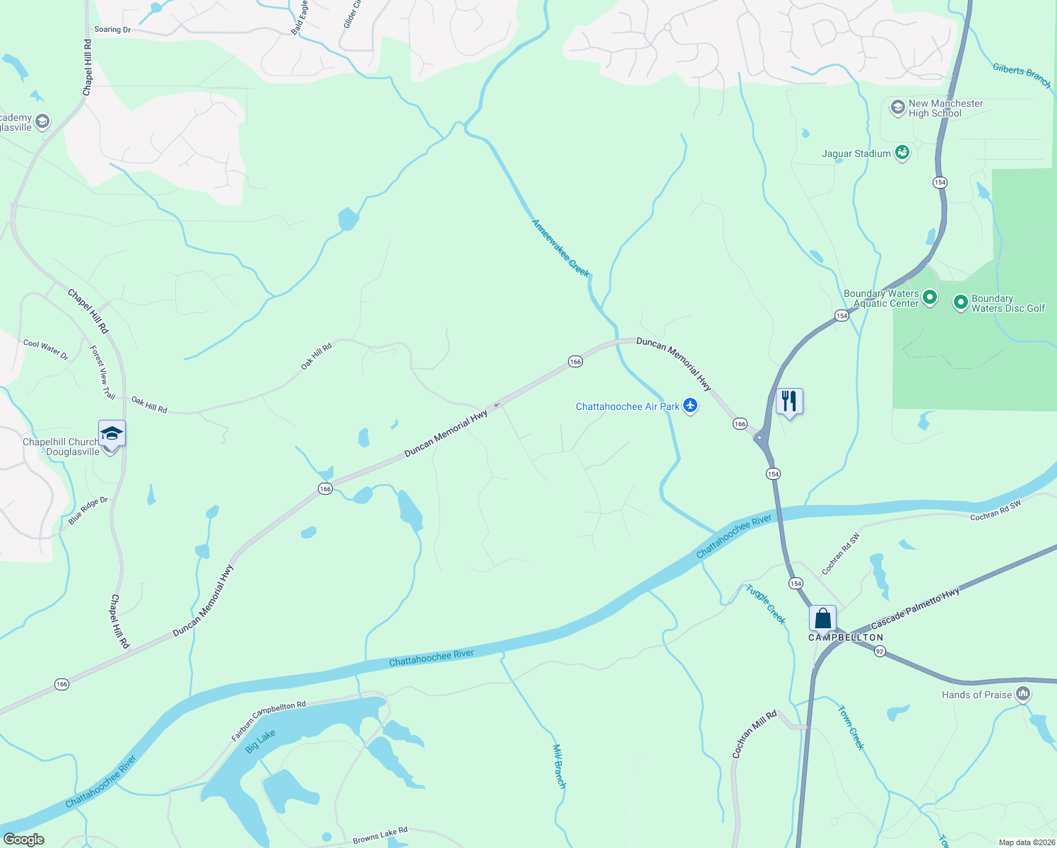 map of restaurants, bars, coffee shops, grocery stores, and more near 3382 Milan Court in Douglasville