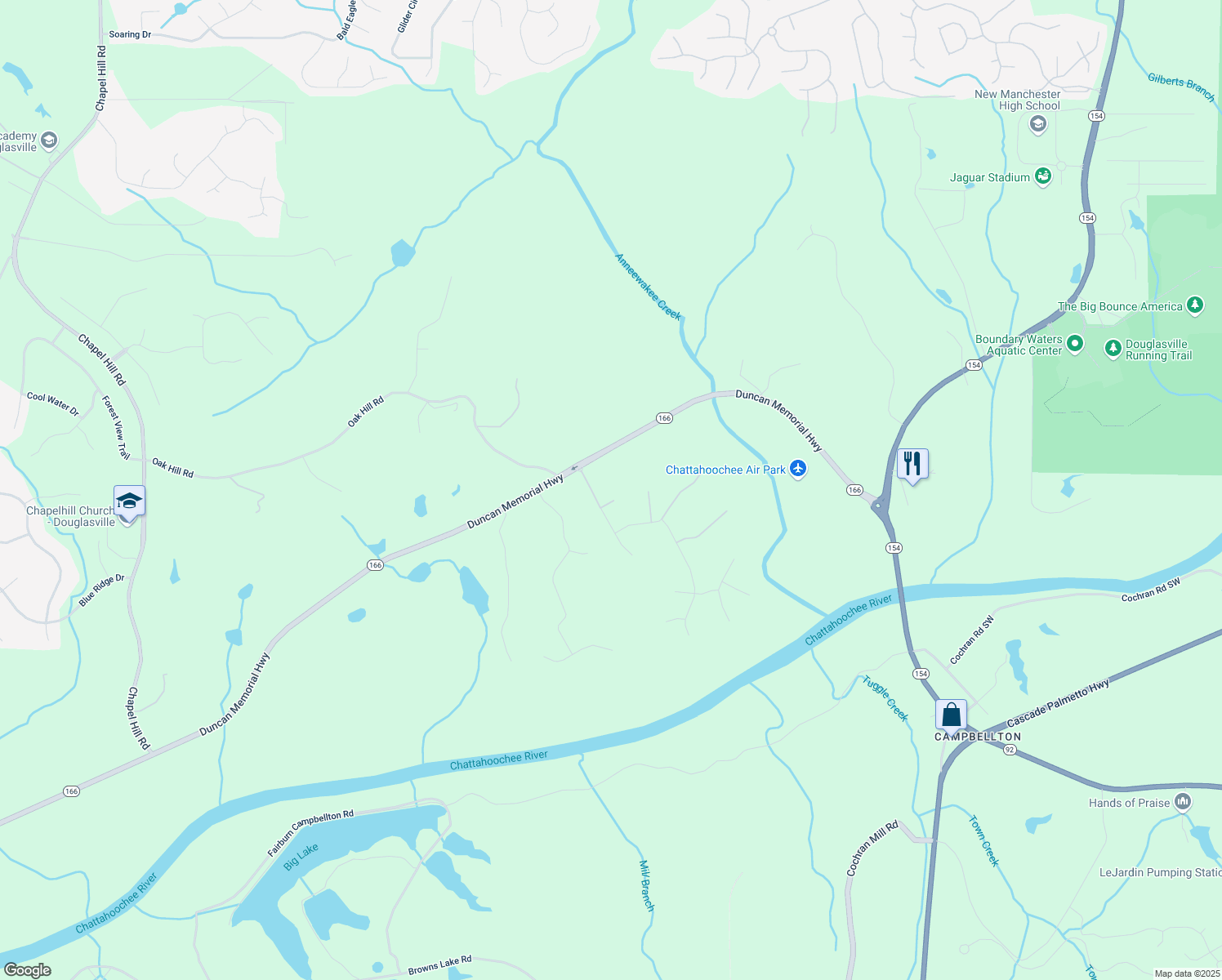 map of restaurants, bars, coffee shops, grocery stores, and more near 3392 Milan Court in Douglasville