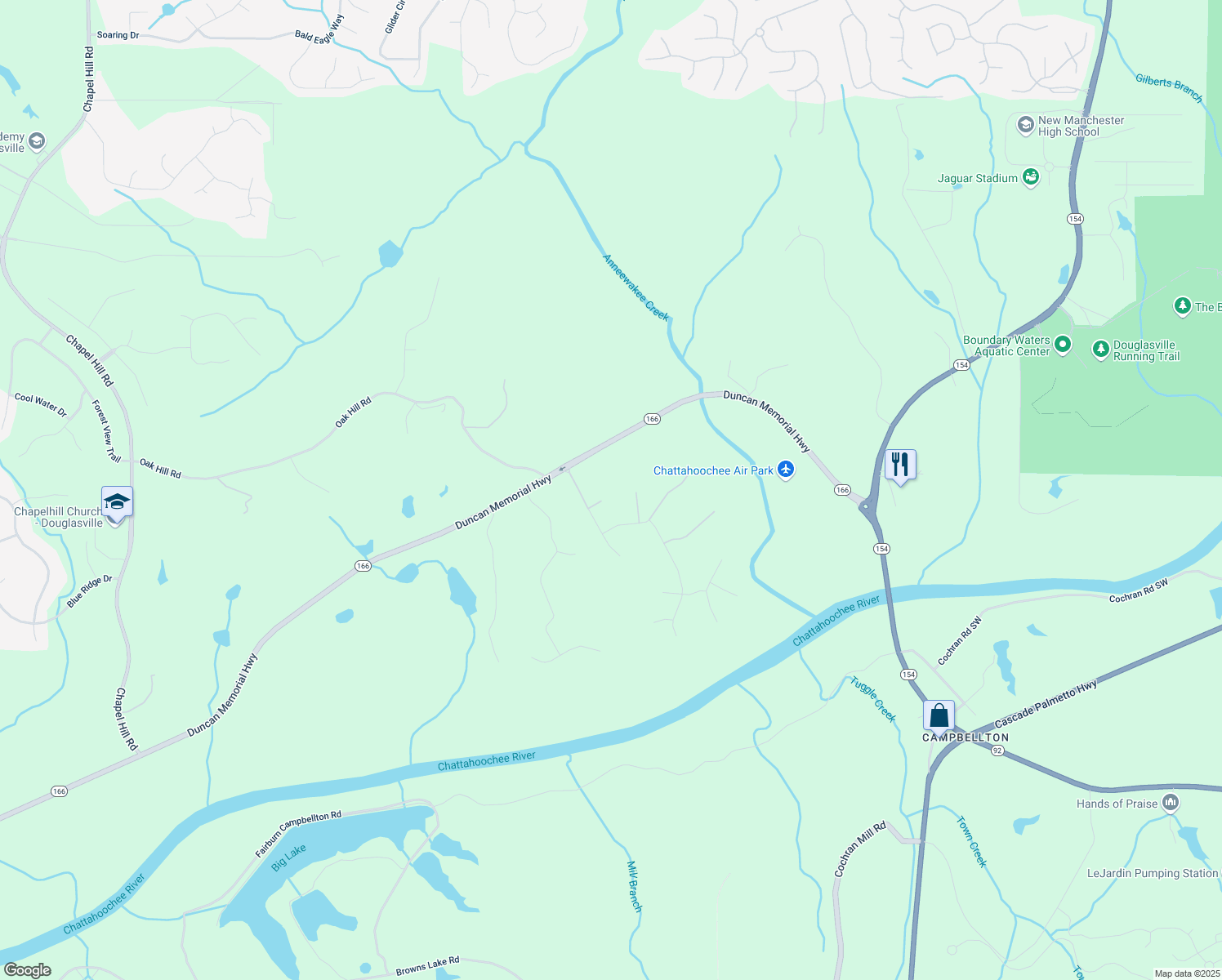 map of restaurants, bars, coffee shops, grocery stores, and more near 3382 Milan Court in Douglasville