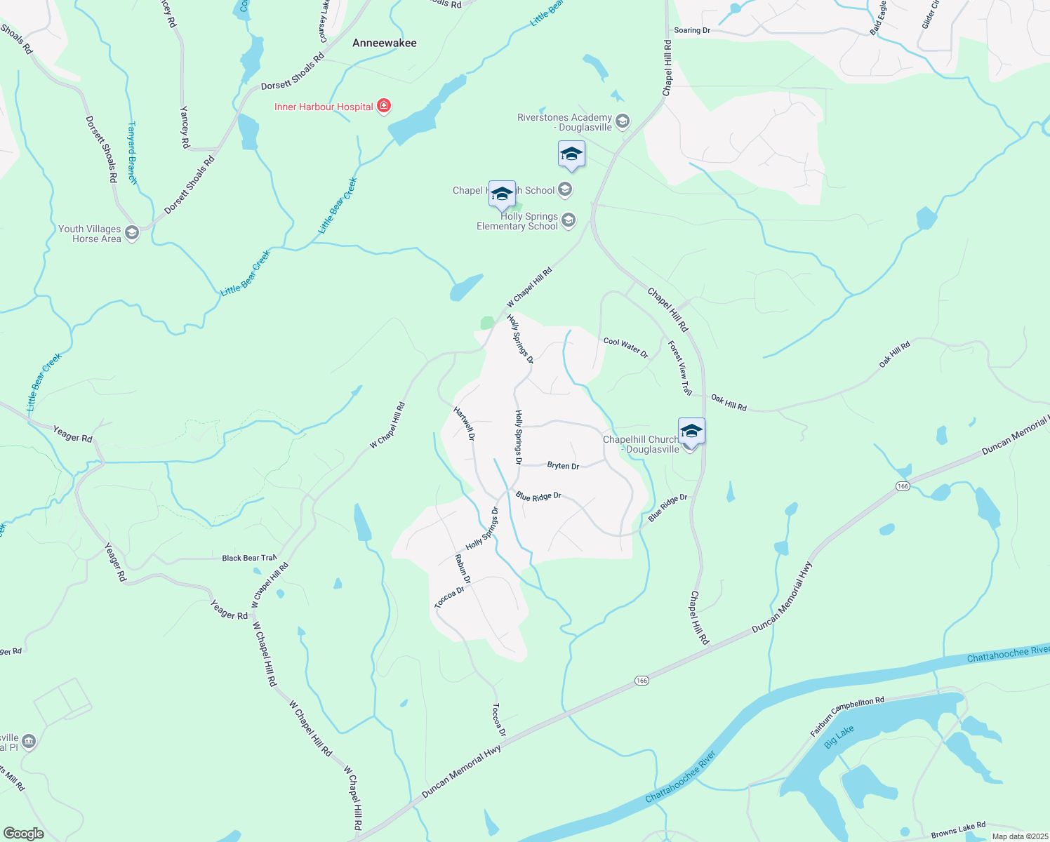 map of restaurants, bars, coffee shops, grocery stores, and more near 4558 Bronte Lane in Douglasville
