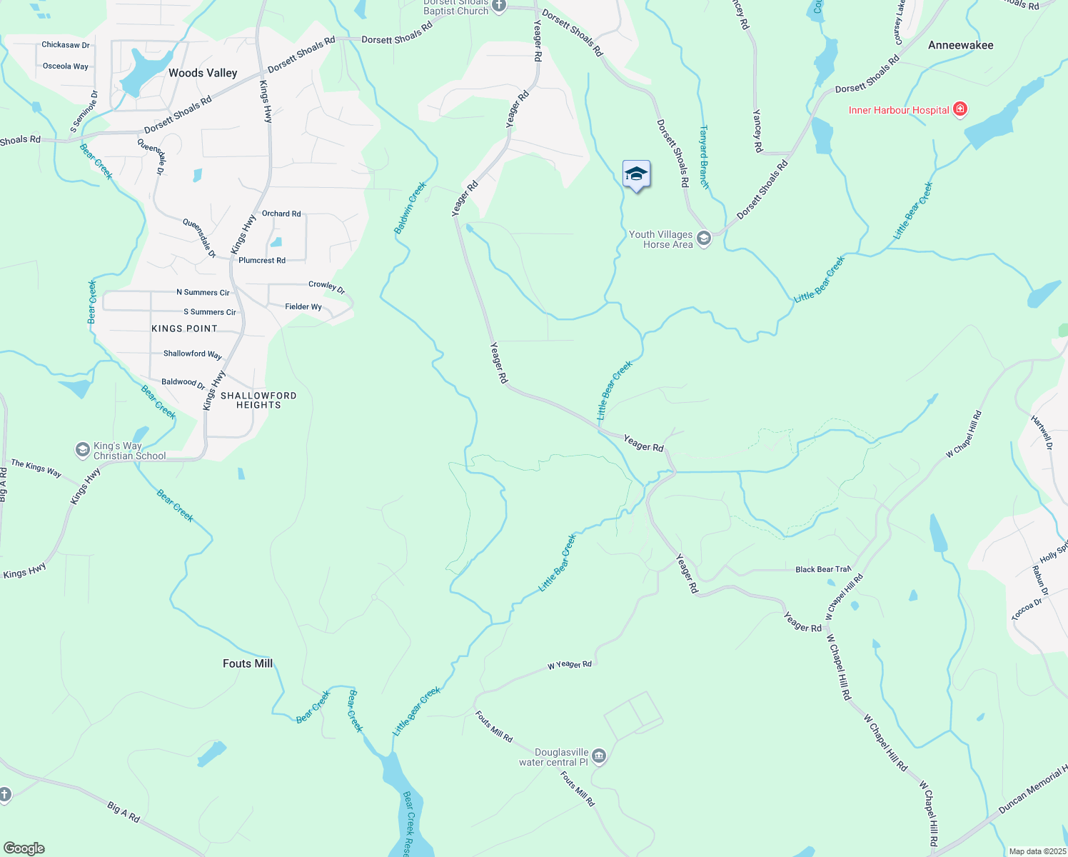 map of restaurants, bars, coffee shops, grocery stores, and more near 5247 Yeager Road in Douglasville