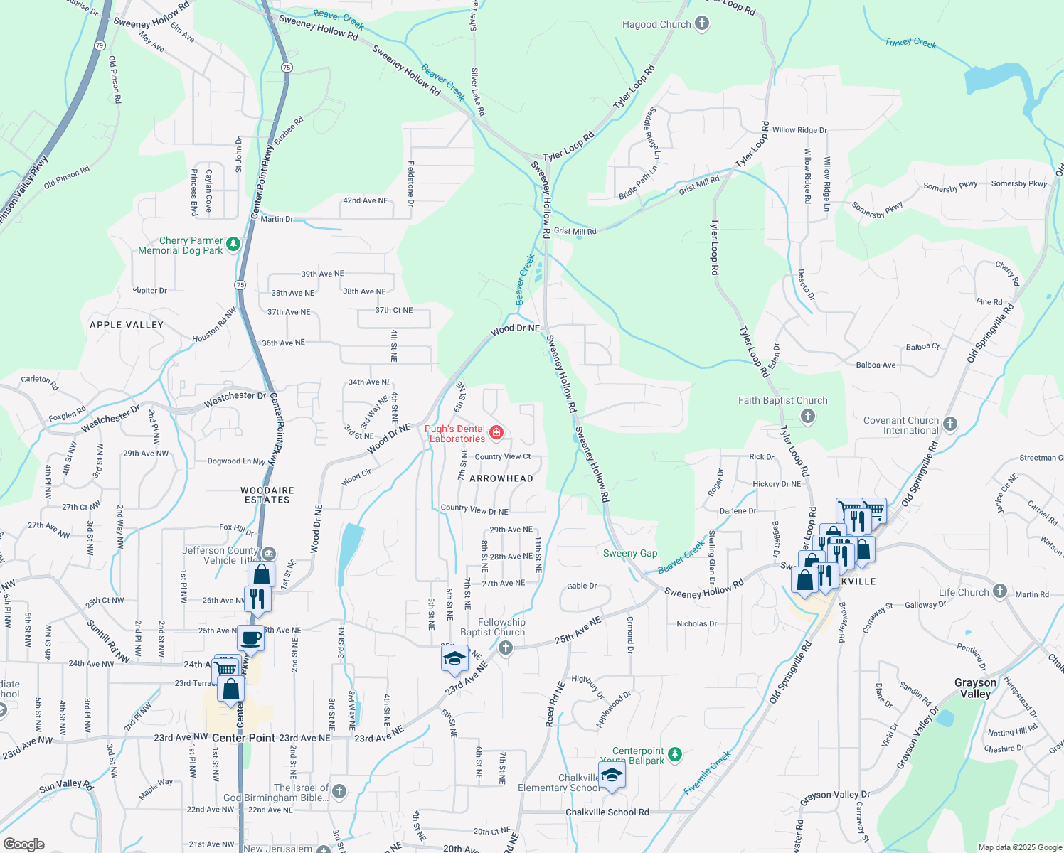 map of restaurants, bars, coffee shops, grocery stores, and more near 5406 Livingston Oaks Circle in Birmingham