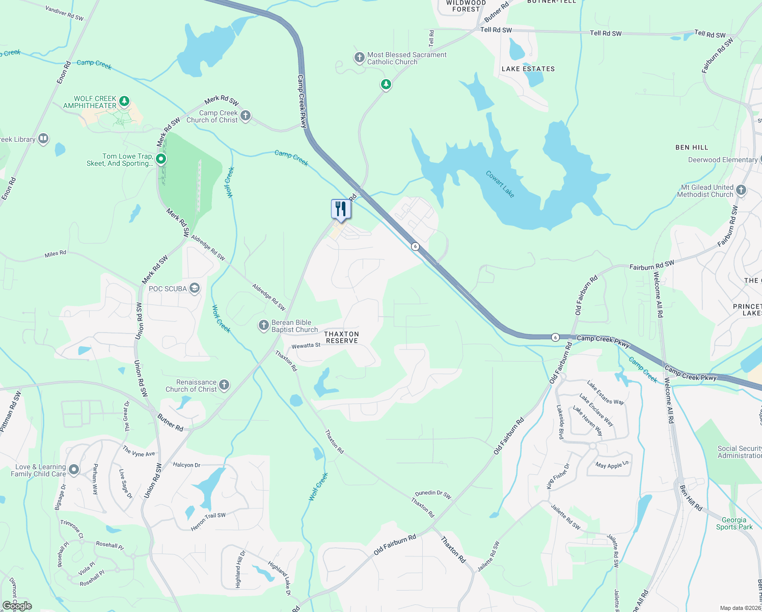map of restaurants, bars, coffee shops, grocery stores, and more near 3503 Umatilla Lane in Atlanta
