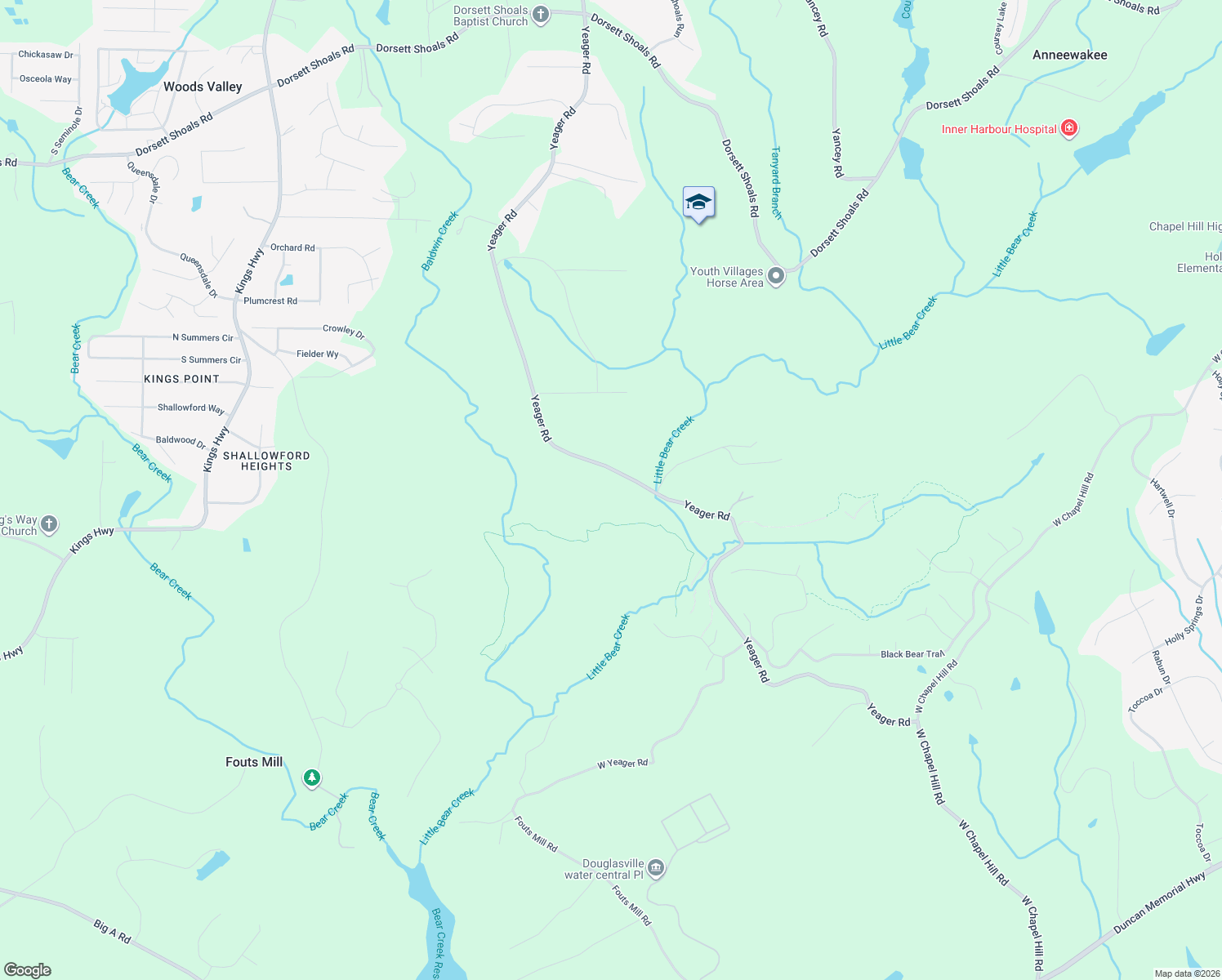map of restaurants, bars, coffee shops, grocery stores, and more near 5277 Yeager Road in Douglasville