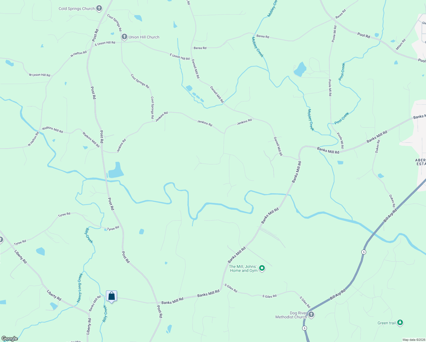 map of restaurants, bars, coffee shops, grocery stores, and more near 5291 Driskell Drive in Douglas County