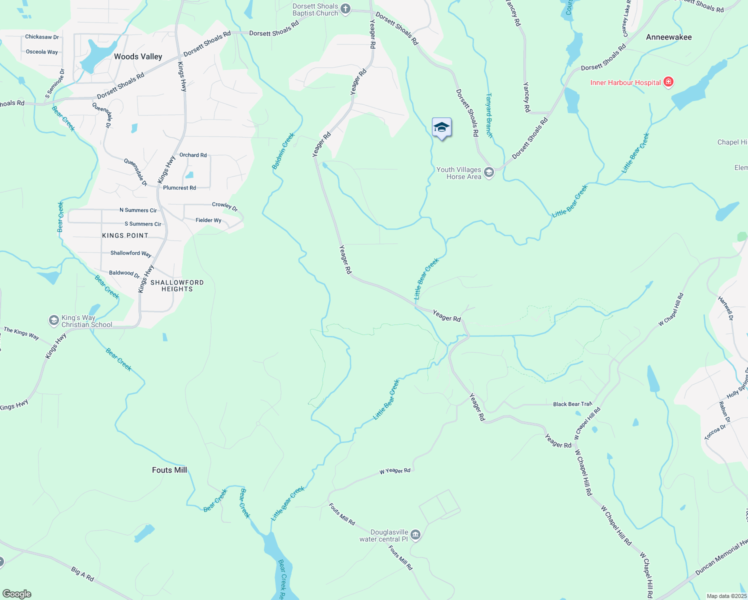 map of restaurants, bars, coffee shops, grocery stores, and more near 5247 Yeager Road in Douglasville