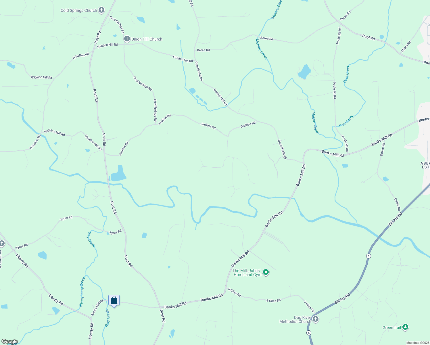 map of restaurants, bars, coffee shops, grocery stores, and more near 5291 Driskell Drive in Douglas County