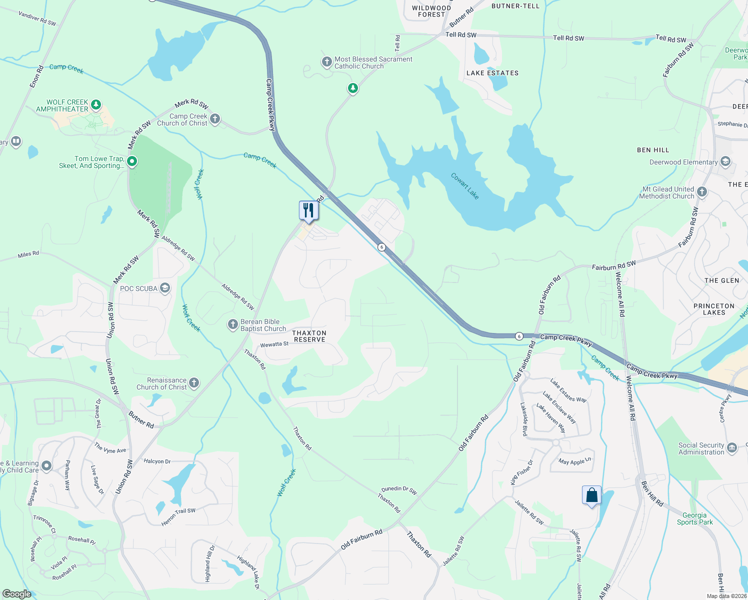 map of restaurants, bars, coffee shops, grocery stores, and more near 3503 Umatilla Lane in Atlanta