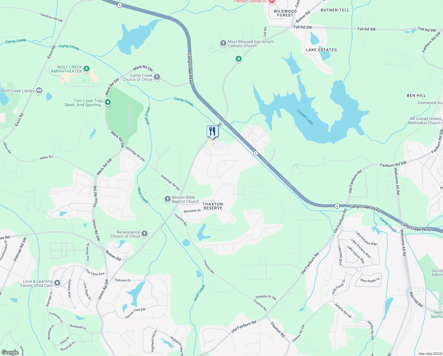 map of restaurants, bars, coffee shops, grocery stores, and more near 3523 Umatilla Lane in Atlanta