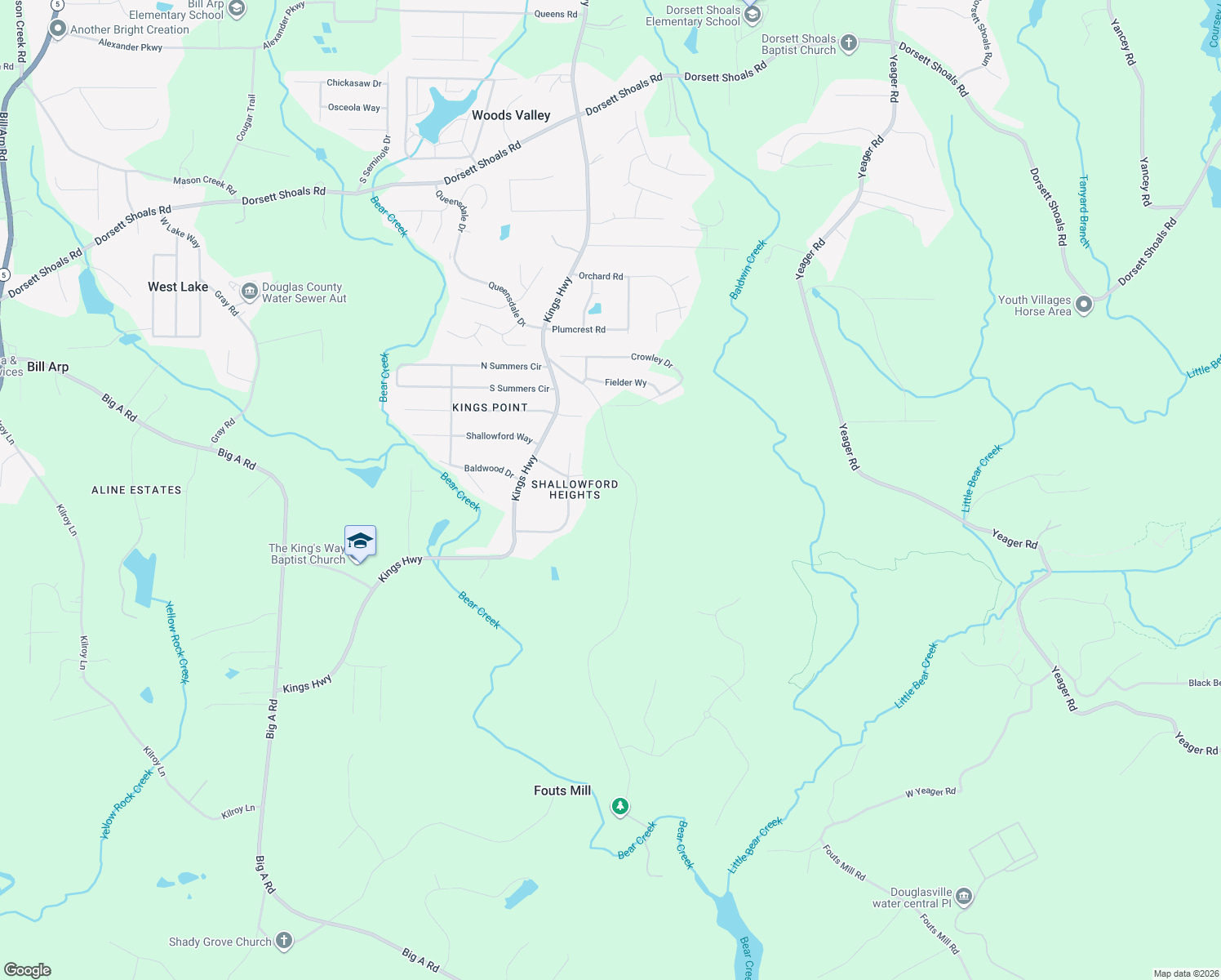map of restaurants, bars, coffee shops, grocery stores, and more near 5267 Punkintown Road in Douglasville