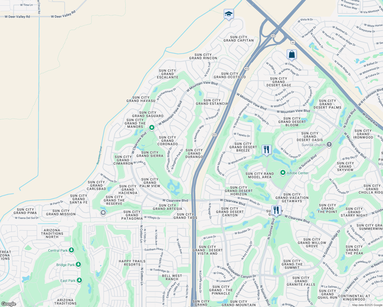 map of restaurants, bars, coffee shops, grocery stores, and more near 19626 N Echo Rim Dr in Surprise
