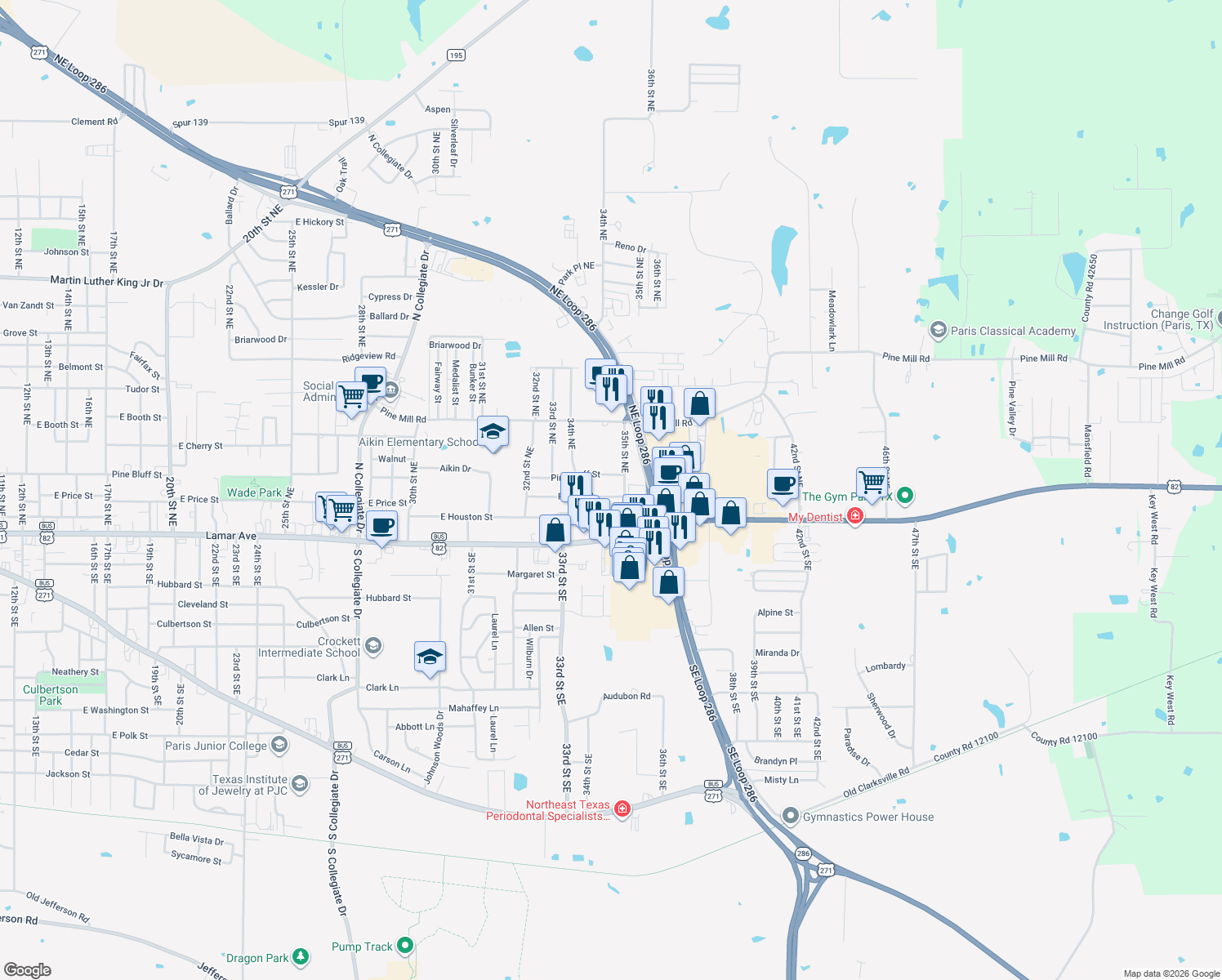map of restaurants, bars, coffee shops, grocery stores, and more near 3445 Robin Rd in Paris