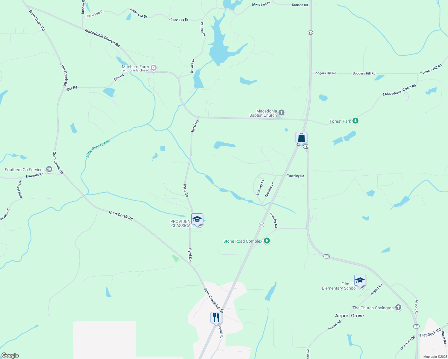 map of restaurants, bars, coffee shops, grocery stores, and more near 2500 Hard Rock Road in Oxford
