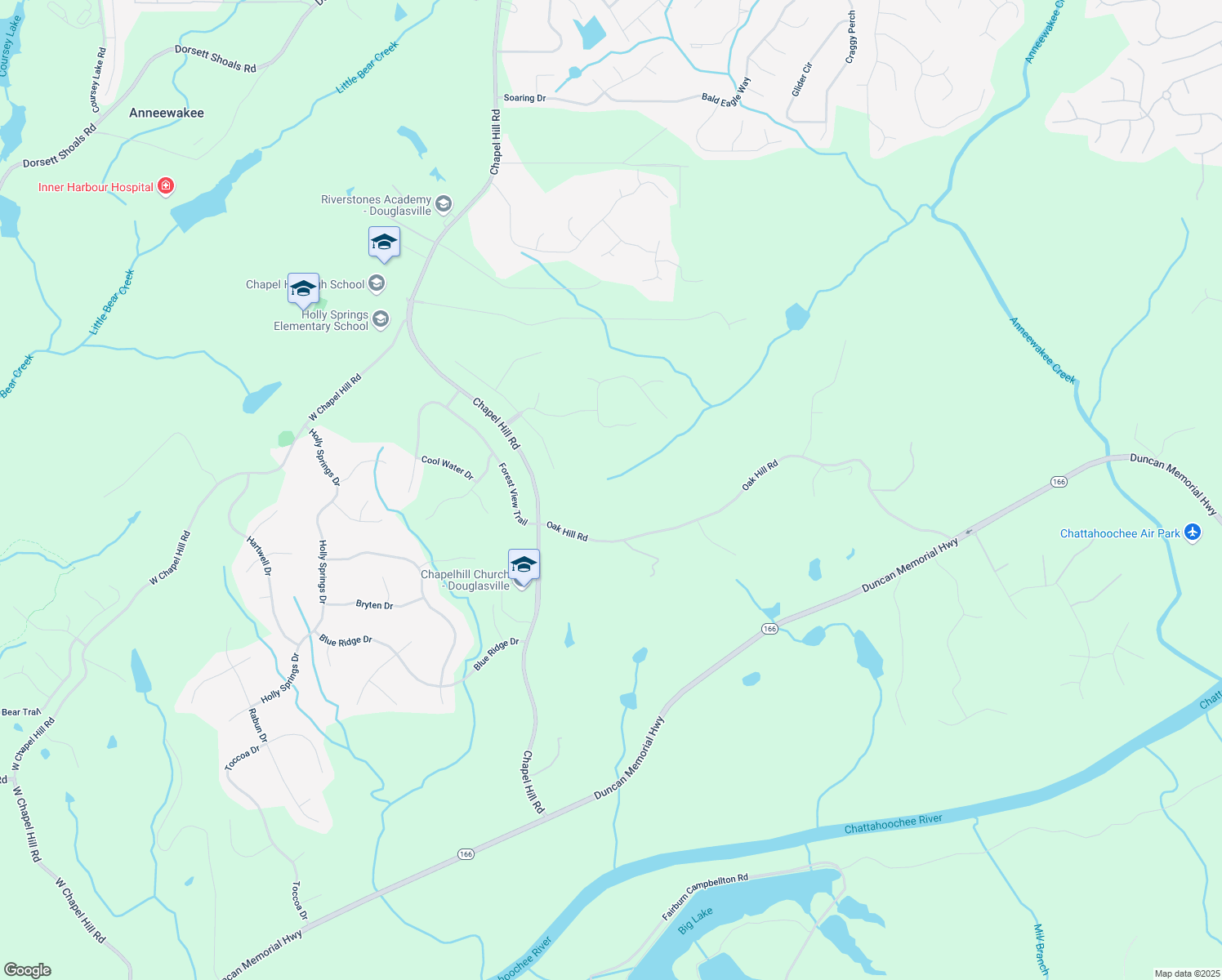 map of restaurants, bars, coffee shops, grocery stores, and more near 4100 Oak Hill Road in Douglasville