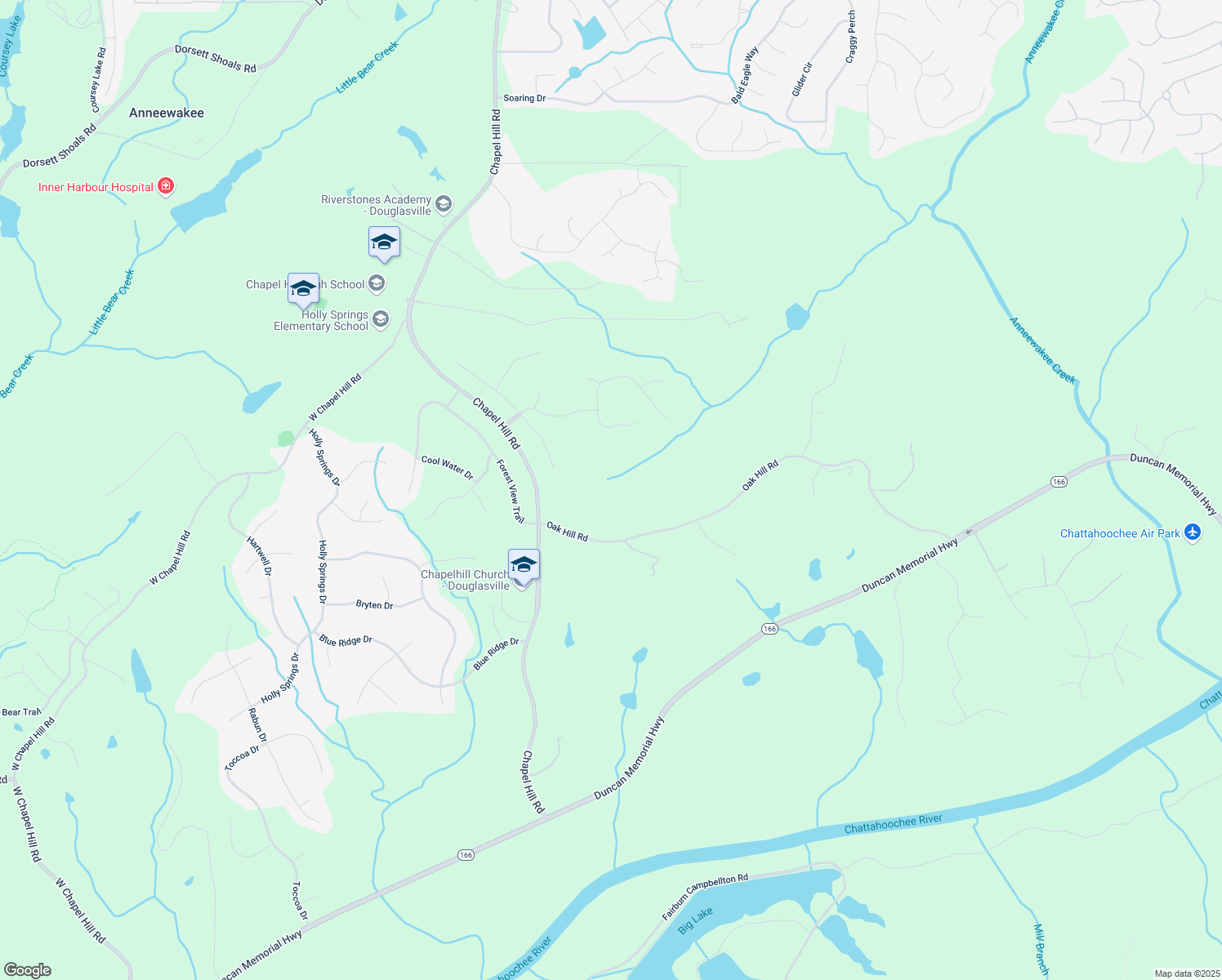 map of restaurants, bars, coffee shops, grocery stores, and more near 4100 Oak Hill Road in Douglasville