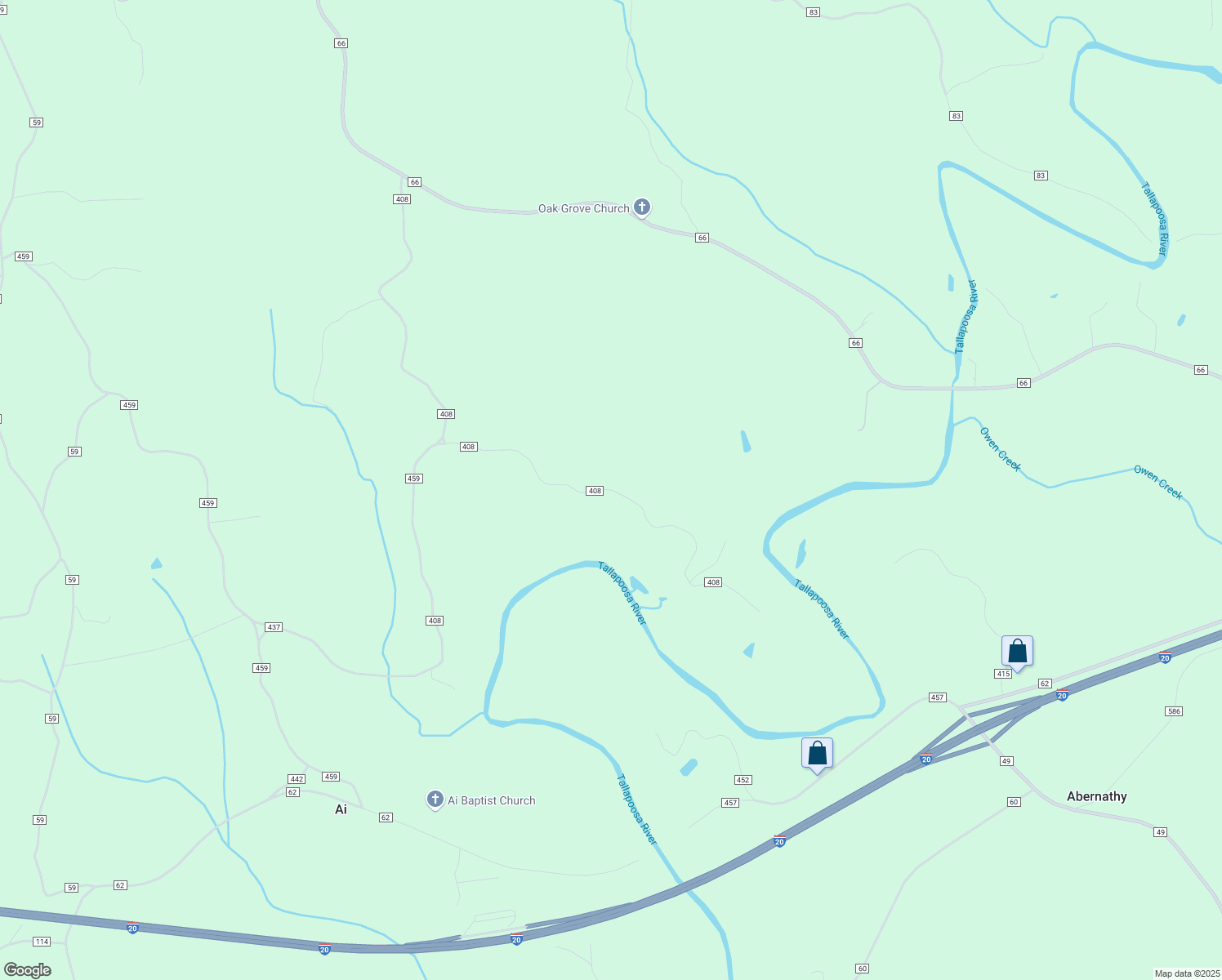 map of restaurants, bars, coffee shops, grocery stores, and more near County Road 408 in Cleburne County