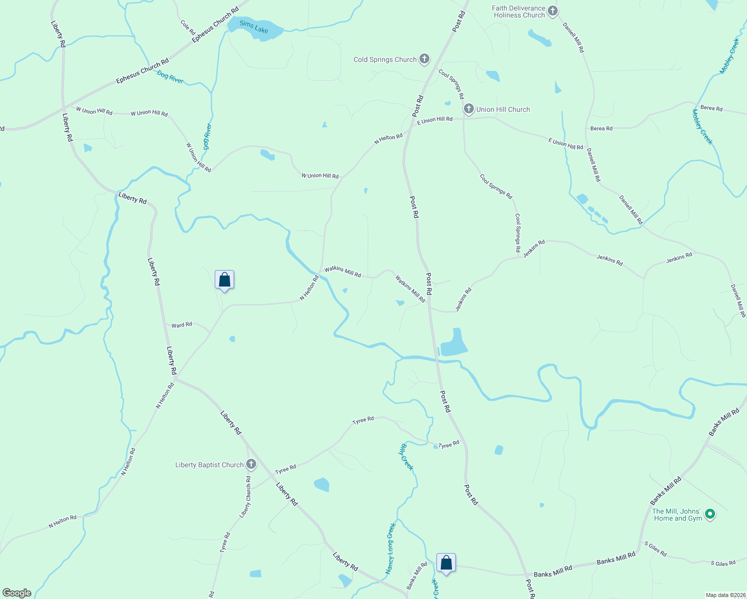 map of restaurants, bars, coffee shops, grocery stores, and more near 8869 Watkins Mill Road in Winston