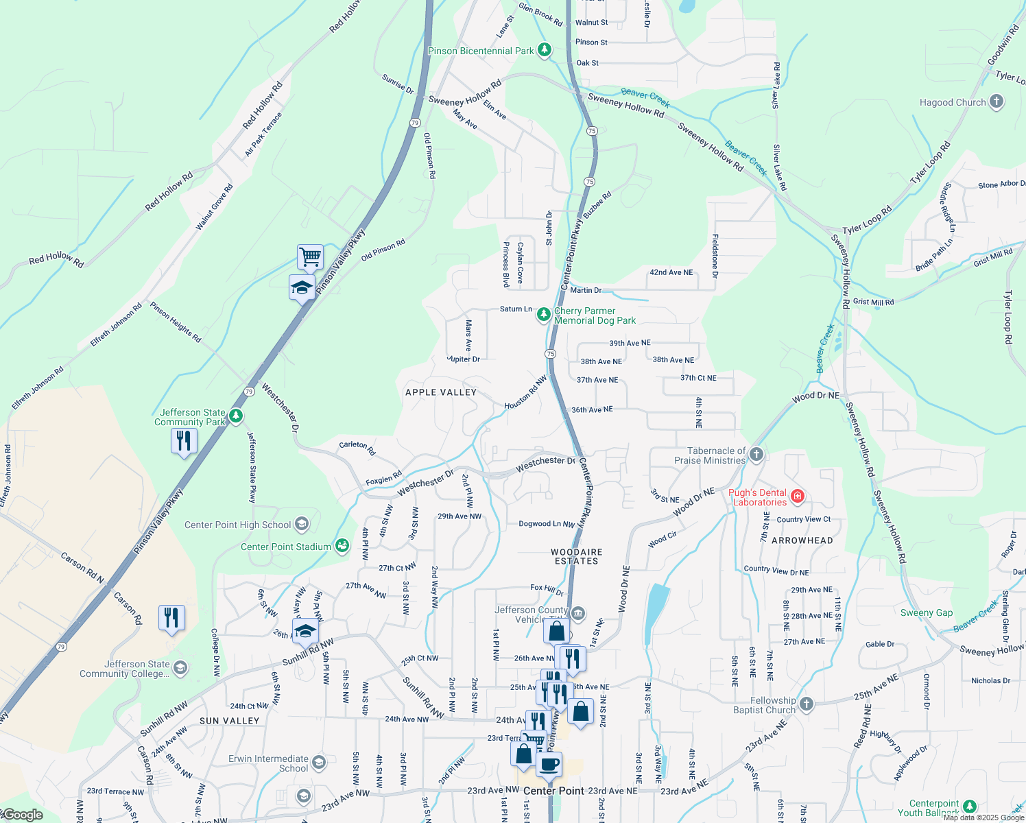 map of restaurants, bars, coffee shops, grocery stores, and more near 3623 Harold Drive Northwest in Birmingham