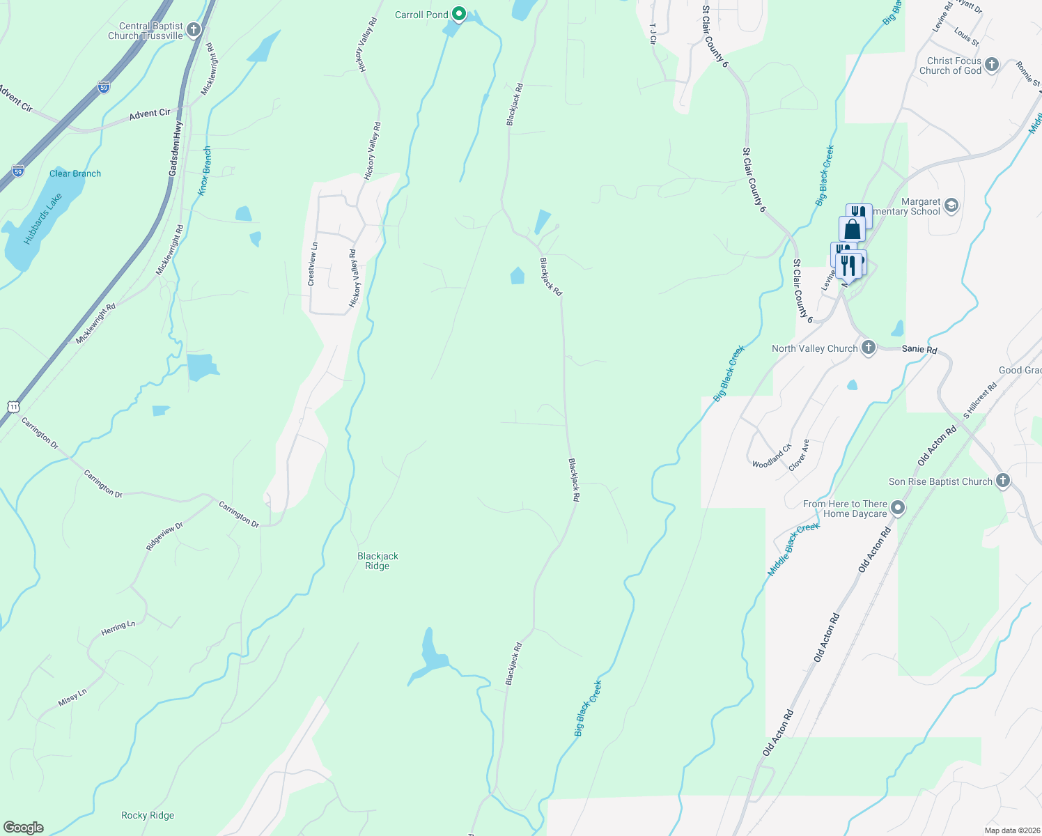 map of restaurants, bars, coffee shops, grocery stores, and more near 90 Olivia Drive in Trussville