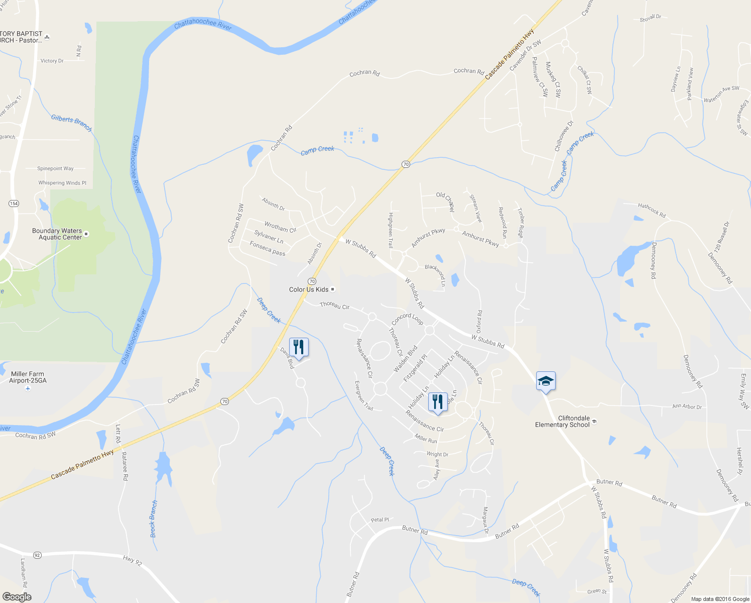 map of restaurants, bars, coffee shops, grocery stores, and more near 792 Hayes Court in College Park