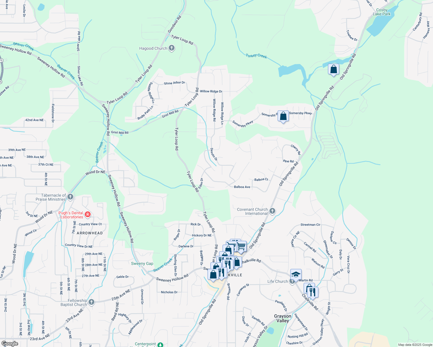 map of restaurants, bars, coffee shops, grocery stores, and more near 5602 Balboa Terrace in Pinson