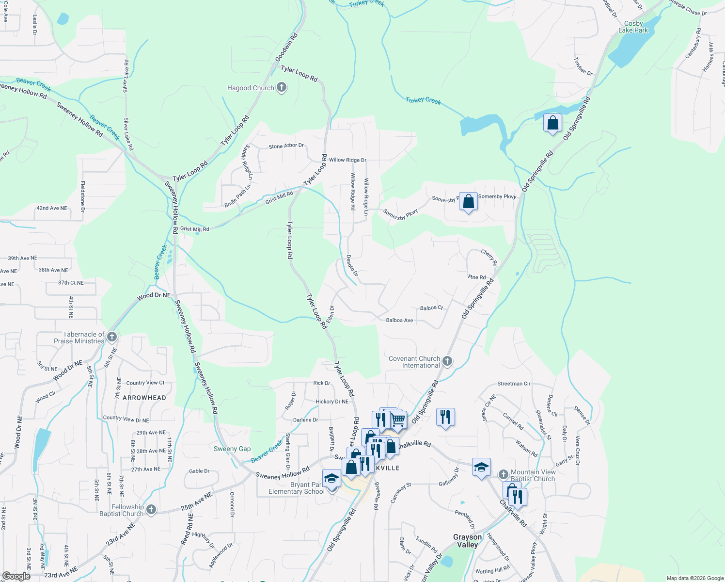 map of restaurants, bars, coffee shops, grocery stores, and more near 5508 Desoto Circle in Pinson