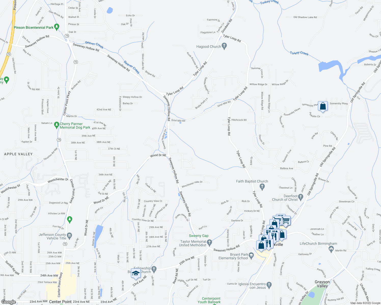 map of restaurants, bars, coffee shops, grocery stores, and more near 1138 Oak Shadow Circle in Birmingham
