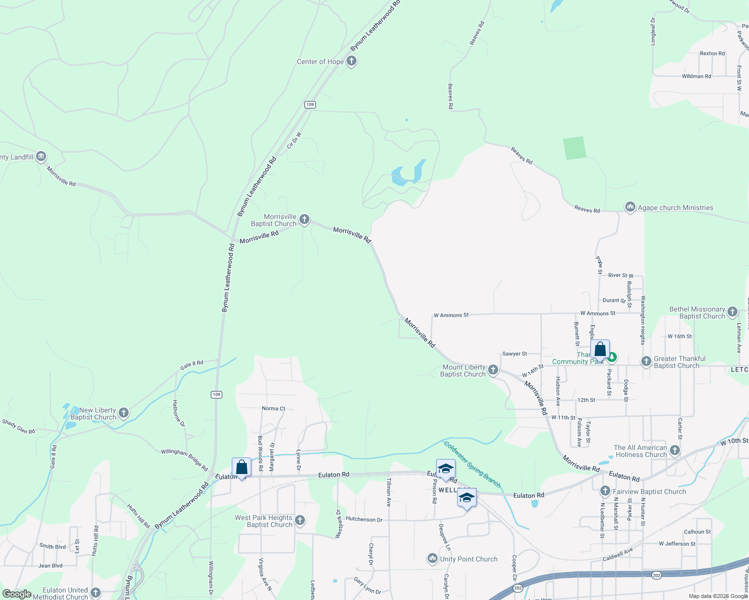 map of restaurants, bars, coffee shops, grocery stores, and more near 1521 Morrisville Road in Anniston