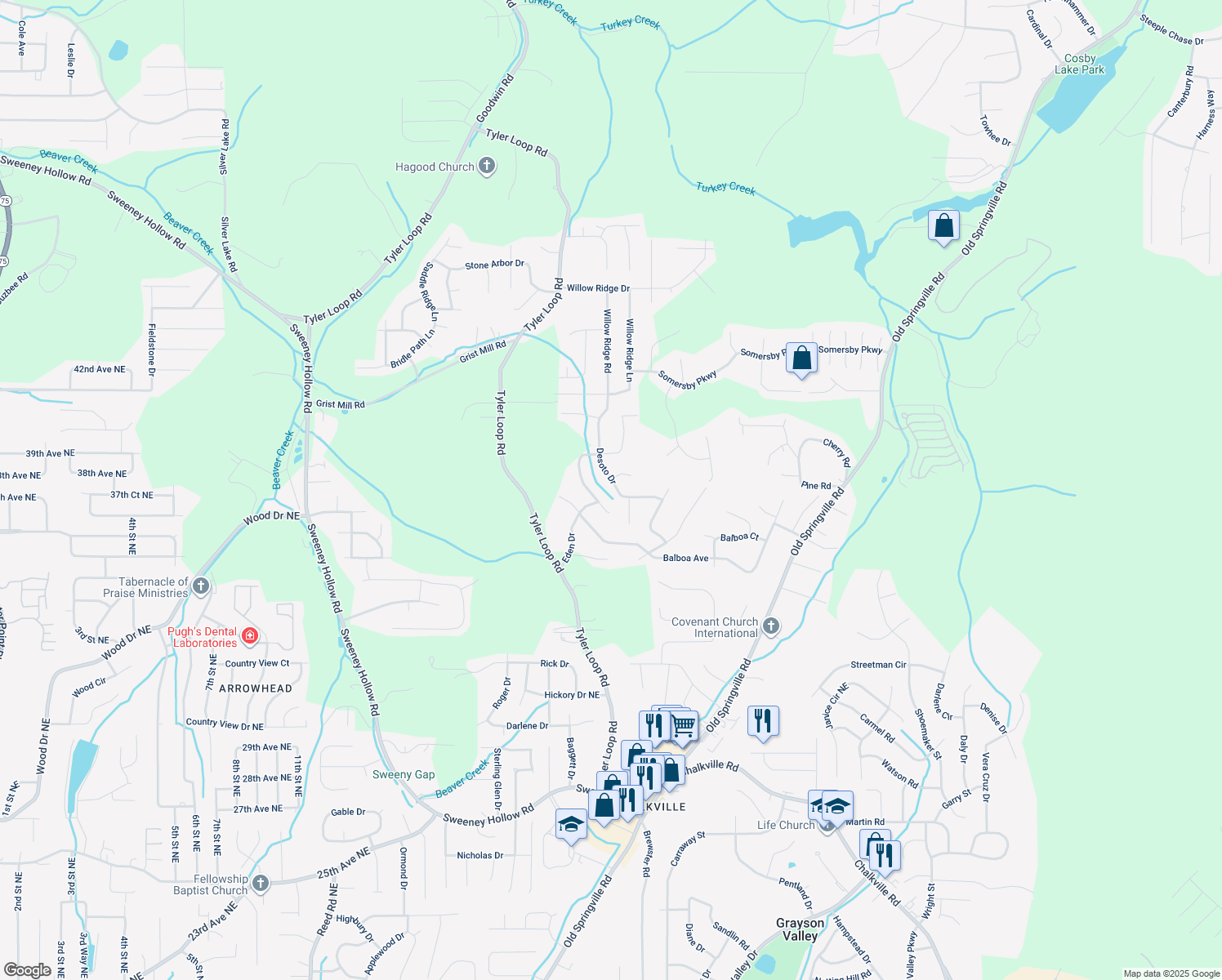 map of restaurants, bars, coffee shops, grocery stores, and more near 5676 Desoto Drive in Pinson