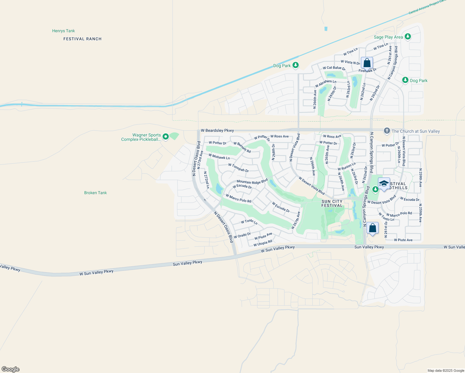 map of restaurants, bars, coffee shops, grocery stores, and more near 27122 West Escuda Drive in Buckeye
