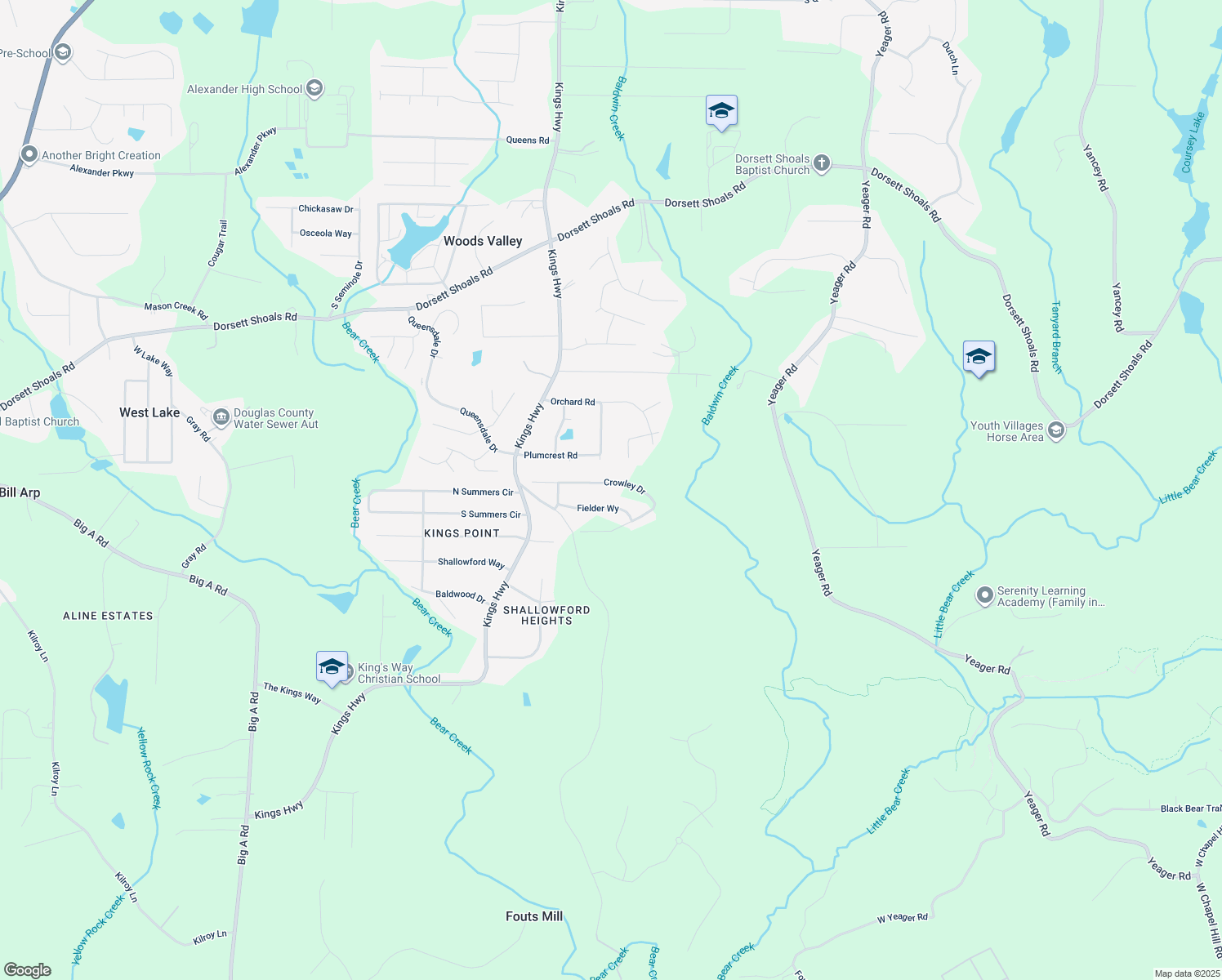 map of restaurants, bars, coffee shops, grocery stores, and more near 5995 Crowley Drive in Douglasville