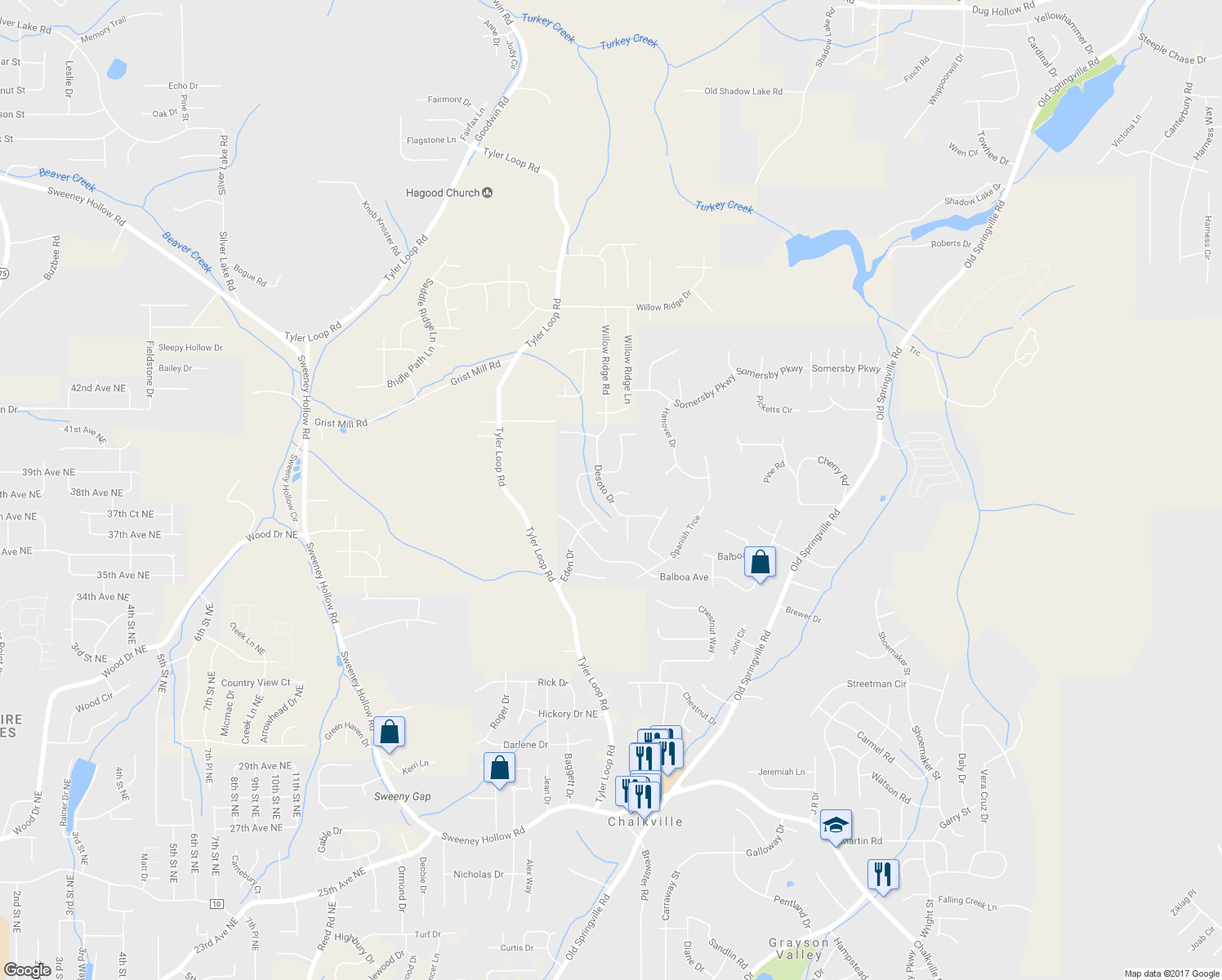 map of restaurants, bars, coffee shops, grocery stores, and more near 5697 Desoto Drive in Pinson
