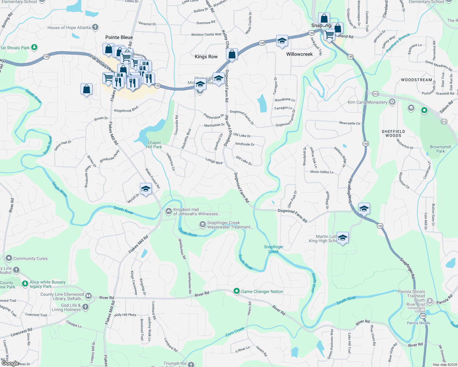 map of restaurants, bars, coffee shops, grocery stores, and more near 4276 Bucknell Dr in Decatur