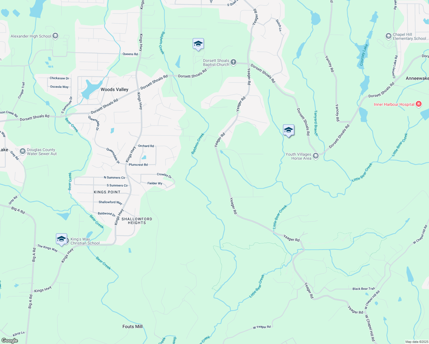 map of restaurants, bars, coffee shops, grocery stores, and more near 5003 Yeager Road in Douglasville
