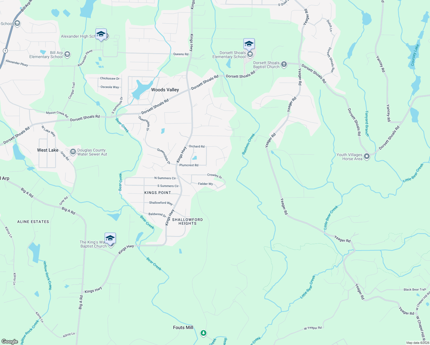 map of restaurants, bars, coffee shops, grocery stores, and more near 5968 Hilltop Drive in Douglasville