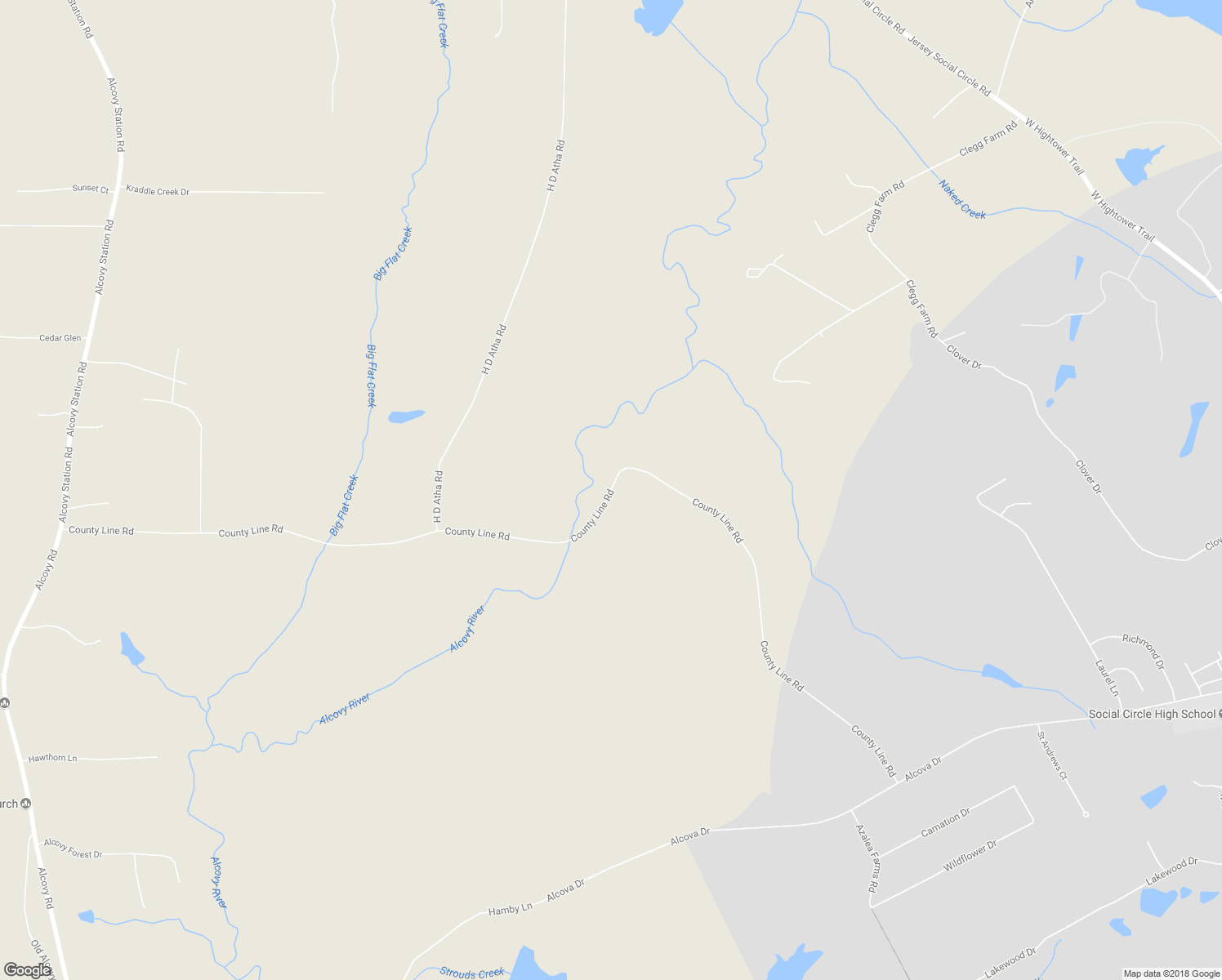 map of restaurants, bars, coffee shops, grocery stores, and more near 3857 County Line Road in Social Circle