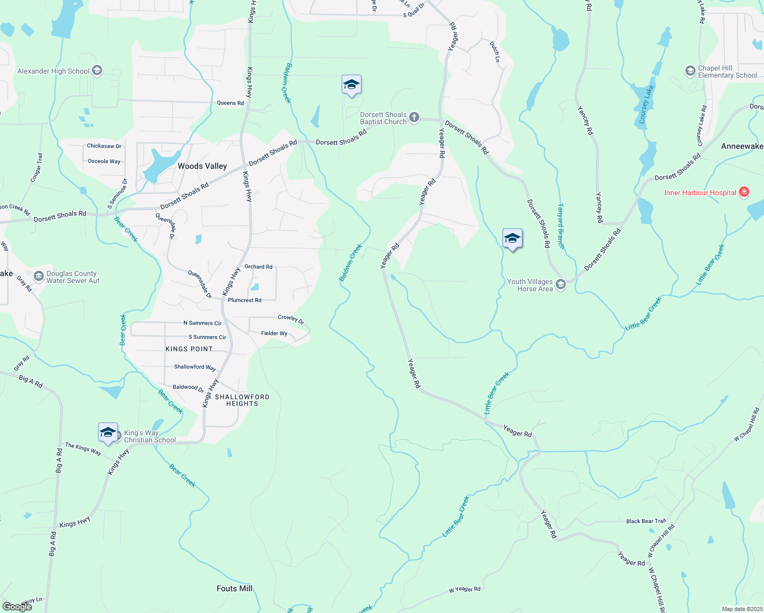 map of restaurants, bars, coffee shops, grocery stores, and more near 5003 Yeager Road in Douglasville