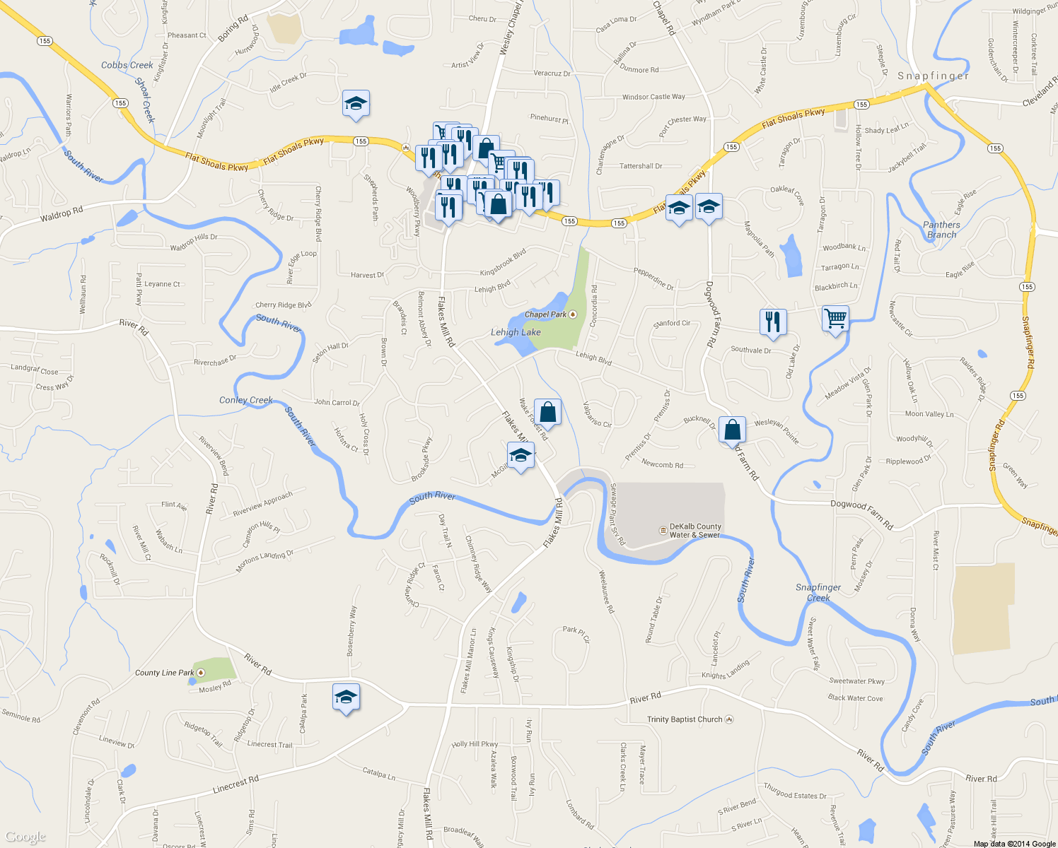 map of restaurants, bars, coffee shops, grocery stores, and more near 3835 Wake Forest Road in Decatur